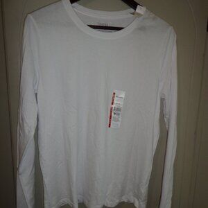 FIRM NWT TIME AND TRU Long Sleeve T-Shirt M White Cotton Soft Crew/Scoop Neck